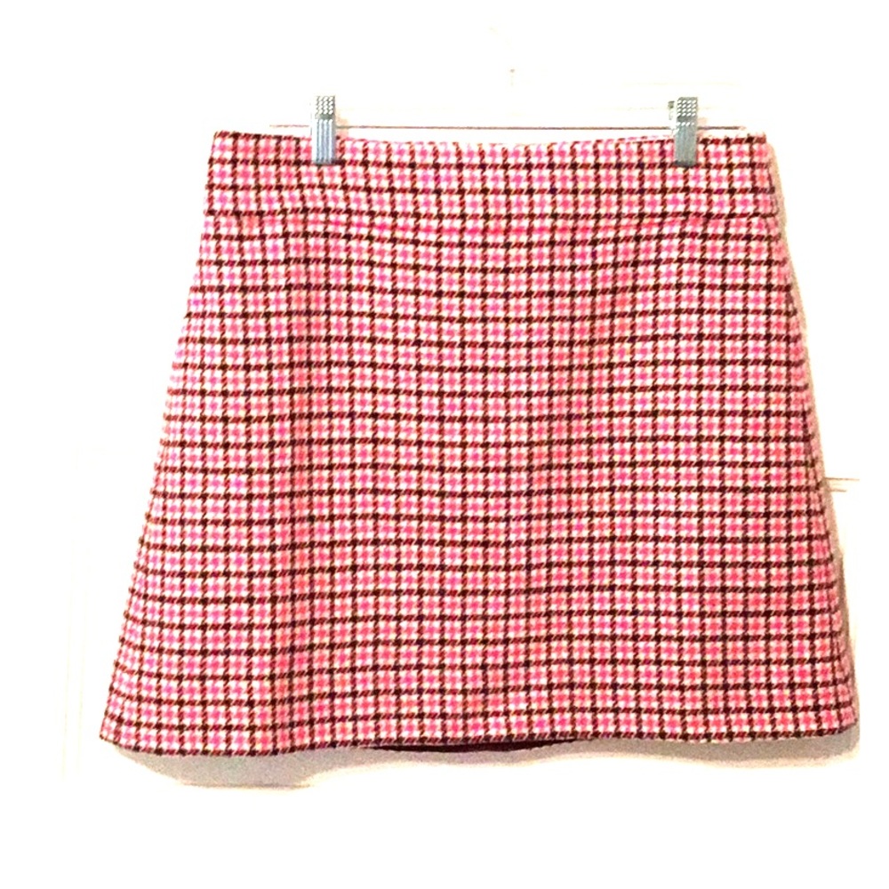 J Crew Pink Houndstooth Wool Skirt | Size 8